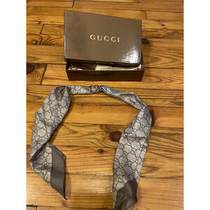 Gucci Signature GG Logo Silk Scarf with Heart Detail